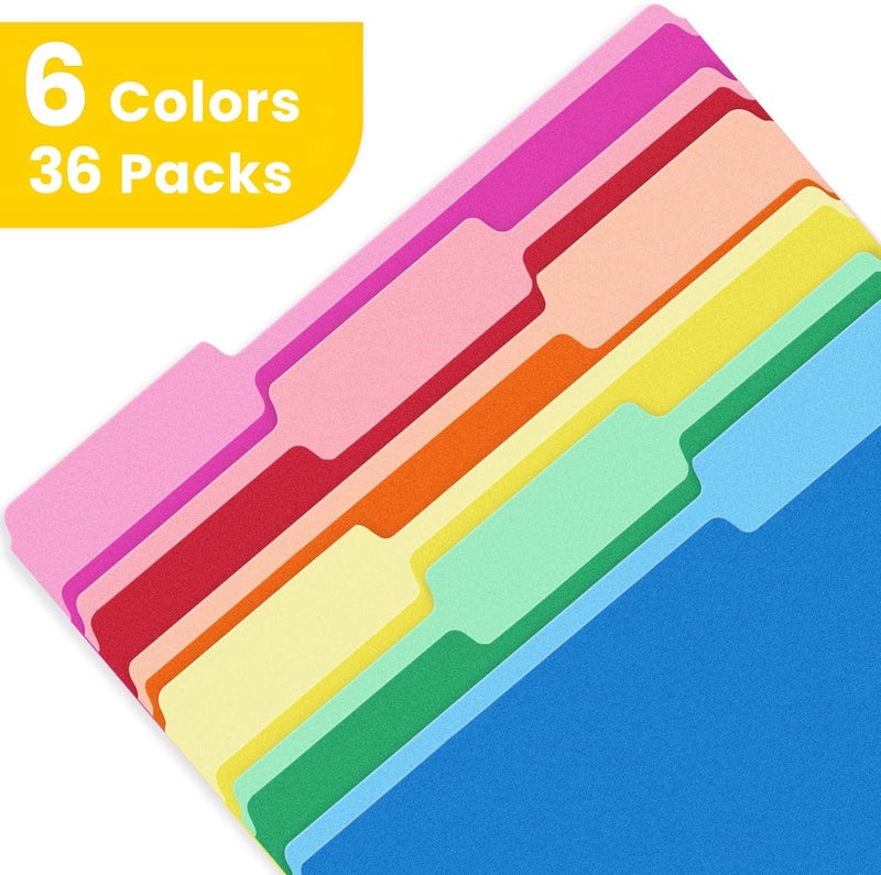 SUNEE File Folders, 36 Pack Manilla Folders 8.5 x 11, Colored File Folders Home Office School Supplies for Documents Files Paper, 6 Assorted Colors - Image 5
